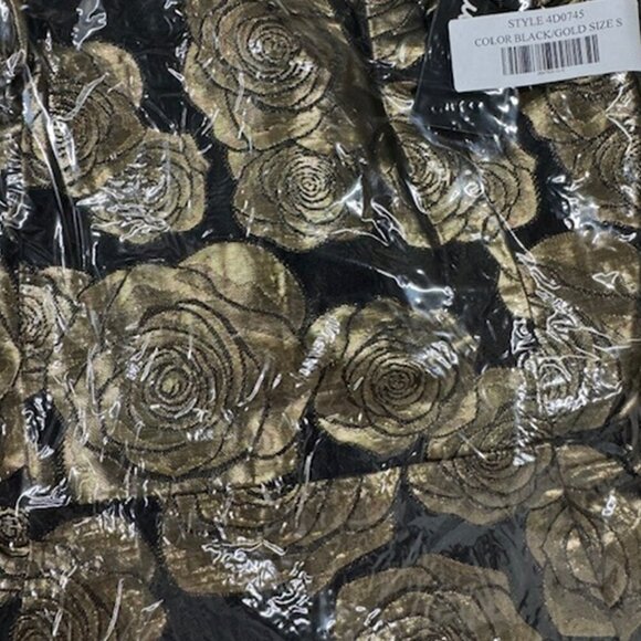 NWT Lulus Great Night Black and Gold Floral Print Jacquard Strapless Dress​ - Picture 6 of 8